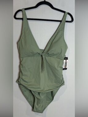 NWT Nicole Miller green tie front one piece swimsuit